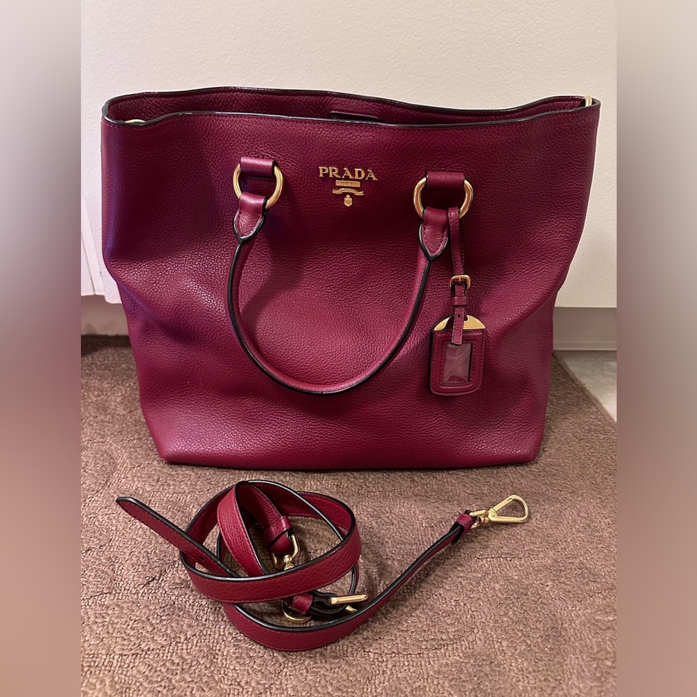 Authentic Prada red Soft leather Tote bag Preloved